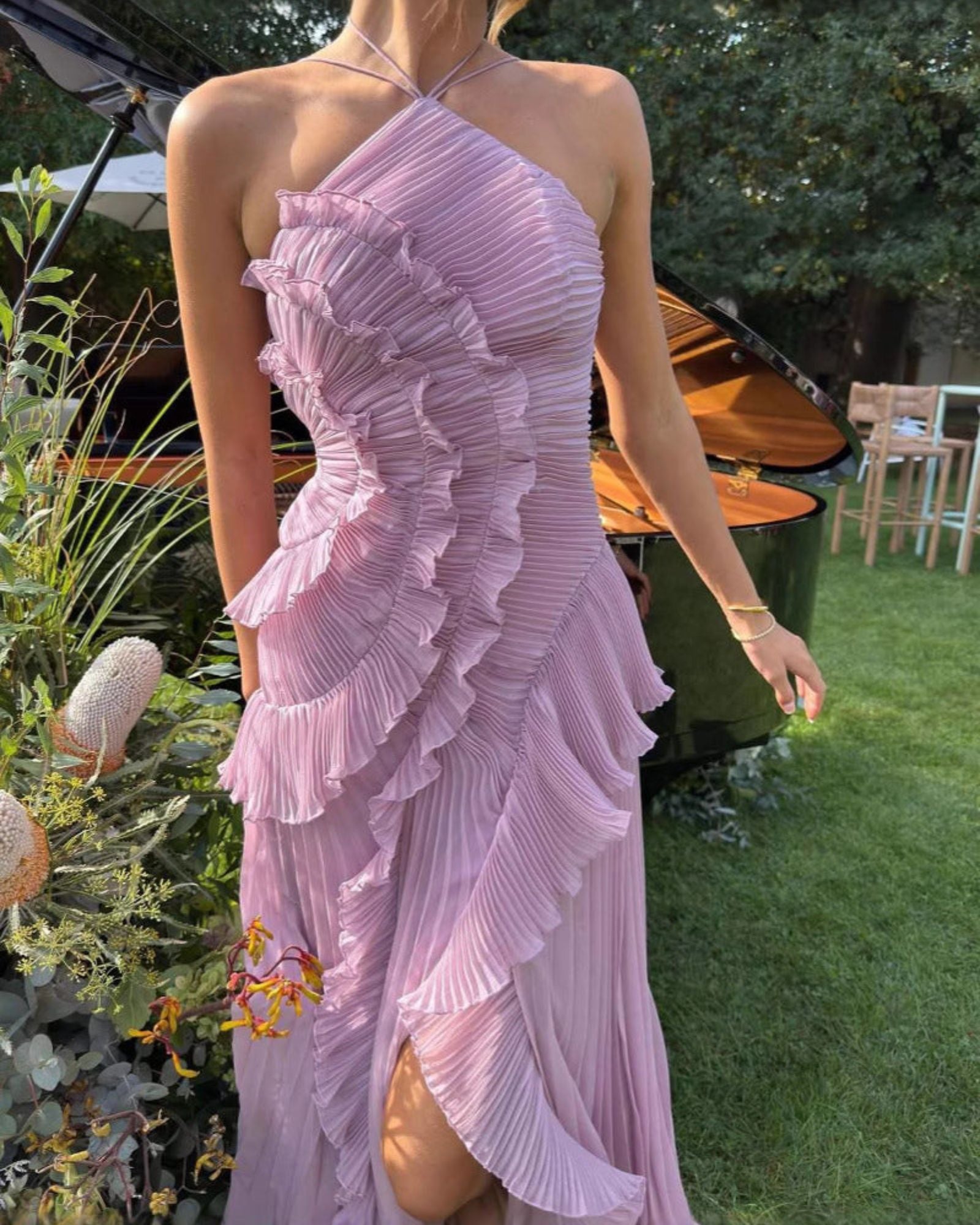AVELINE™ | RUFFLE PLEAT MAXI DRESS