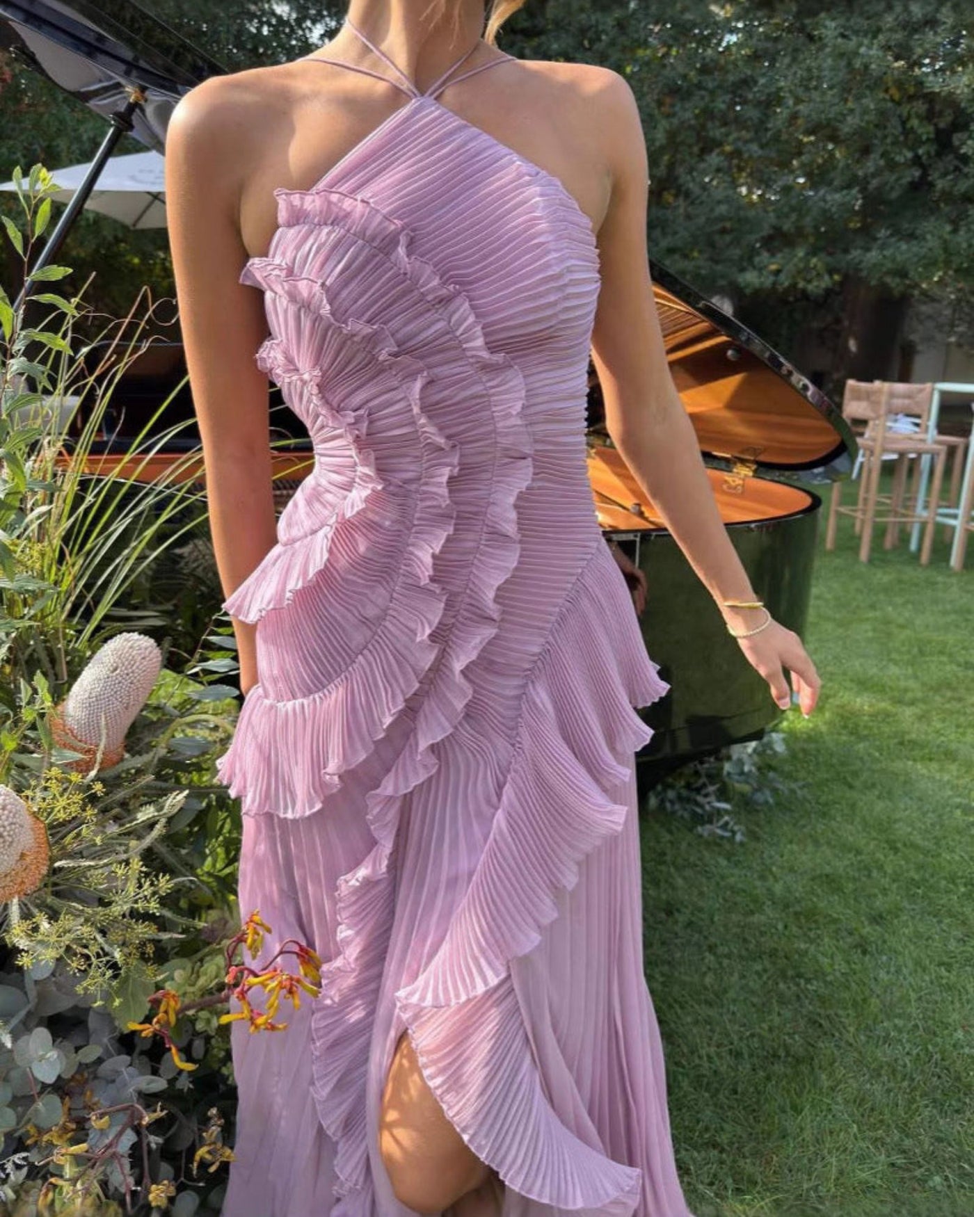 AVELINE™ | RUFFLE PLEAT MAXI DRESS